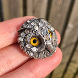 Antique Victorian Silver Paste Owl Brooch