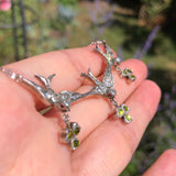 Antique Edwardian Silver Paste Swallow & Clover Necklace