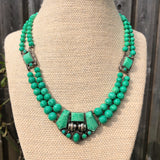 Antique Czechoslovakian Green Glass Panel Necklace