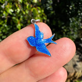 Vintage English Silver Blue Enamel Swallow Bird Charm
