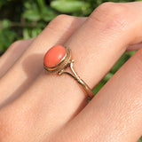 Vintage 1970s 9ct Gold Coral Solitaire Ring