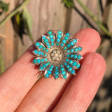 Antique Turquoise & Pearl Flower Brooch