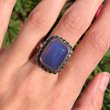 Antique Art Deco Silver Chalcedony Marcasite Ring