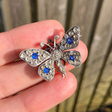 Antique Chunky Silver Blue Paste Butterfly Brooch