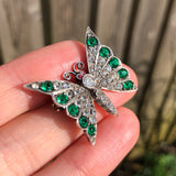 Antique Silver Paste Green Butterfly Brooch