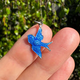 Vintage English Silver Blue Enamel Swallow Charm