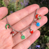 Antique German Silver Enamel Lucky Charm Bracelet