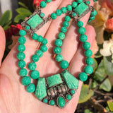 Antique Czechoslovakian Green Glass Panel Necklace