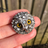 Antique Victorian Silver Paste Owl Brooch