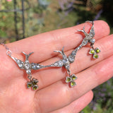 Antique Edwardian Silver Paste Swallow & Clover Necklace
