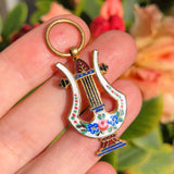Antique French Champlevé Enamel Lyre Pendant
