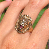 Vintage 9ct Gold Lions Head Statement Ring