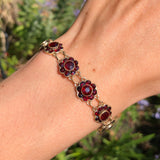 Vintage Bohemian Garnet Flower Bracelet