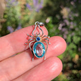 Antique Silver Blue Glass Spider Pendant Charm