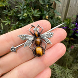 Antique Victorian Silver Tigers Eye Insect Pin Brooch