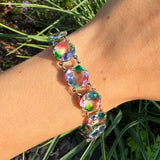 Vintage Silver Iris Rainbow Glass Bracelet