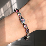 Antique French Silver Iris Glass Panel Bracelet