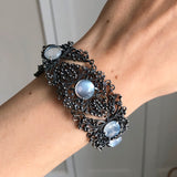 Antique Silver Filigree Moonstone Panel Bracelet