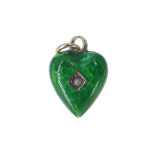 Antique Edwardian 9ct Gold Green Enamel Puffy Heart Charm