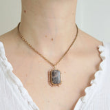 Antique Rolled Gold Dendritic Agate Pendant Necklace