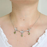 Antique Edwardian Silver Paste Swallow & Clover Necklace