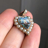 Vintage Enamel Billing Doves Heart Pendant