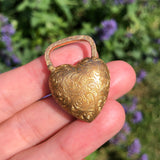 Antique Victorian Engraved Gold Metal Heart Locket Padlock