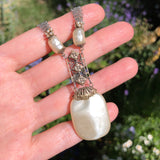 Vintage Louis Rousselet Faux Pearl Silver Chain Necklace