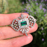 Antique Edwardian Sterling Silver Green Paste Brooch
