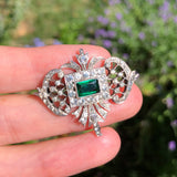 Antique Edwardian Sterling Silver Green Paste Brooch