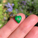 Antique Edwardian 9ct Gold Green Enamel Puffy Heart Charm