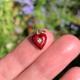 Antique Edwardian 9ct Gold Red Enamel Puffy Heart Charm