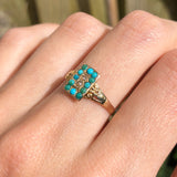 Antique Edwardian 15ct Gold Turquoise Pearl Scroll Ring