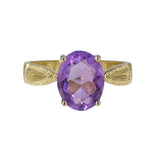 Vintage 9ct Gold Engraved 'A Nul Autre' Amethyst Ring