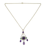 Antique 15ct Gold Amethyst Emerald Pendant Necklace