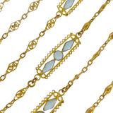 Vintage French Blue Poured Glass Long Guard Chain Necklace