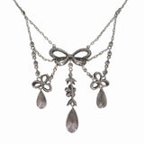 Antique Edwardian Silver Green & Pink Paste Bow Necklace