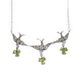 Antique Edwardian Silver Paste Swallow & Clover Necklace