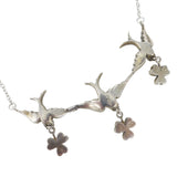 Antique Edwardian Silver Paste Swallow & Clover Necklace