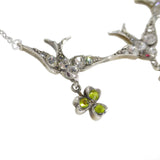 Antique Edwardian Silver Paste Swallow & Clover Necklace