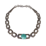 Antique Art Deco Silver Amazonite Marcasite Geometric Bracelet