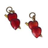 Antique Art Deco Enamel Cupids Heart & Arrow Sweetheart Charms