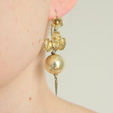 Antique Gold Plated Floral Ball Earrings