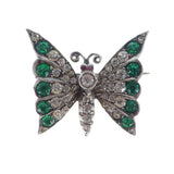 Antique Silver Paste Green Butterfly Brooch