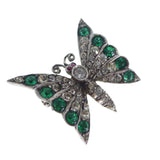 Antique Silver Paste Green Butterfly Brooch