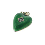 Antique Edwardian 9ct Gold Green Enamel Puffy Heart Charm
