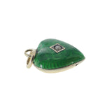 Antique Edwardian 9ct Gold Green Enamel Puffy Heart Charm
