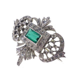 Antique Edwardian Sterling Silver Green Paste Brooch