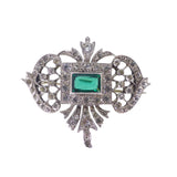 Antique Edwardian Sterling Silver Green Paste Brooch