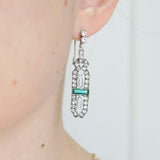 Antique Art Deco Silver Green Paste Earrings